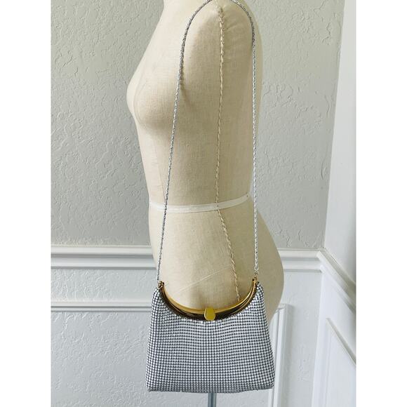 Vintage White Mesh Bag Gold Shoulder Bag - Picture 2 of 9